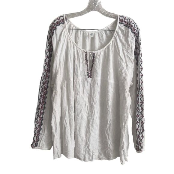 Old Navy Women's Peasant Blouse Size XXL Embroidered Geometric Boho 100% Rayon - Picture 1 of 9